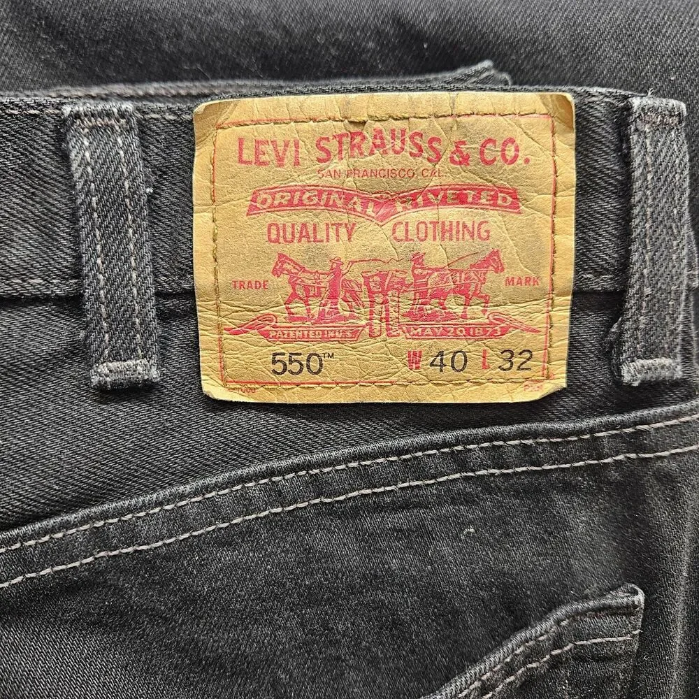 Levi's Mens Black 550 Jeans Relaxed 40x32 Made In USA Casual Neutral